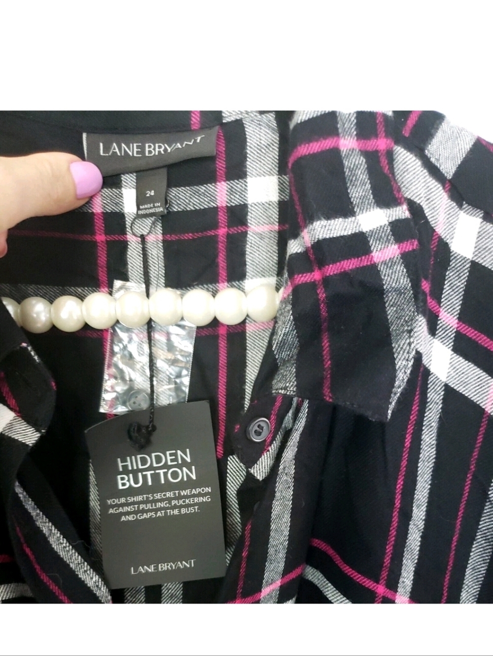 NWT 100% Rayon Plus-Size Black Plaid Button-Front Tie-Waist Tunic Top Dress 24 - Picture 3 of 7